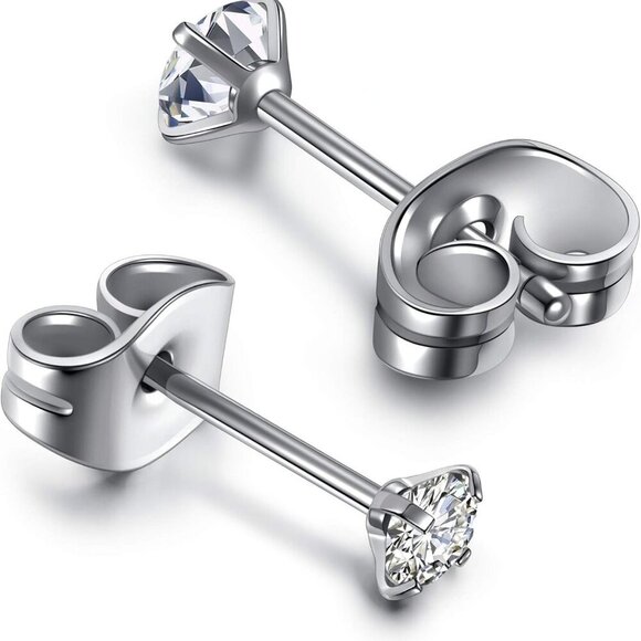 Hypoallergenic Stainless Steel Stud Earrings 5 Pairs CZ Round 3-8mm Jewelry - Picture 7 of 7